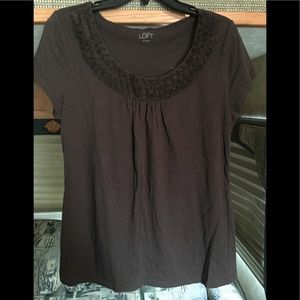 Loft brown top with flower detail around collar L